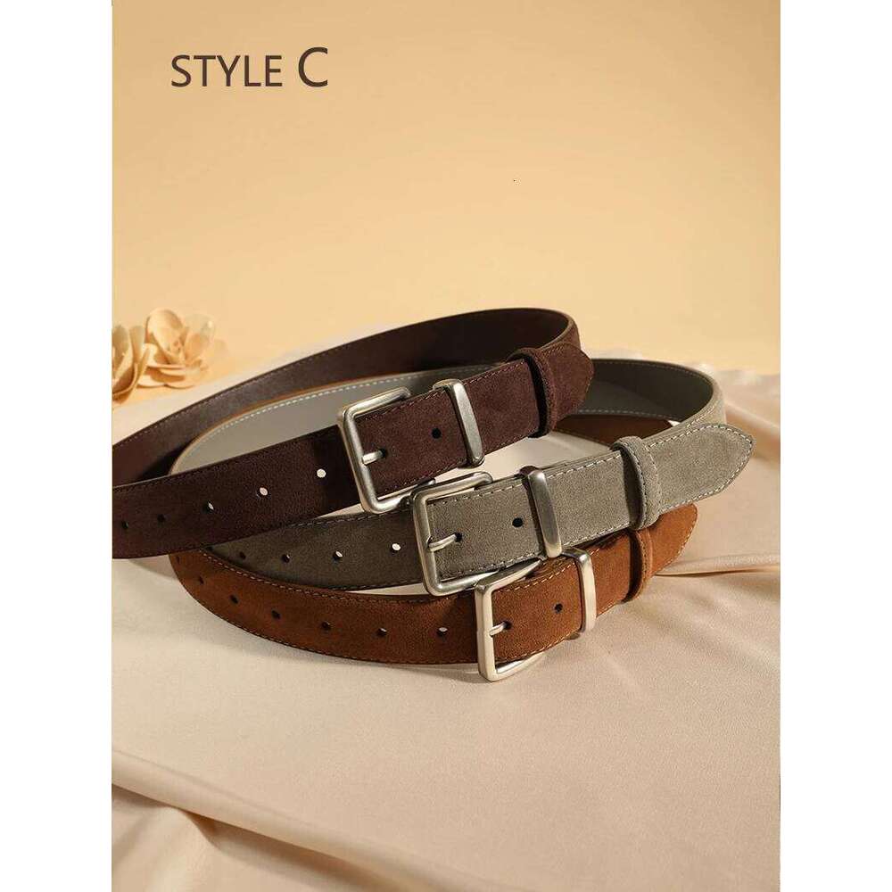 Luxury Suede Cowhide Leather Belt Women, Vintage Style with Gold Buckle, 3.3cm Wide Waistband for Dresses & Jeans Y260225