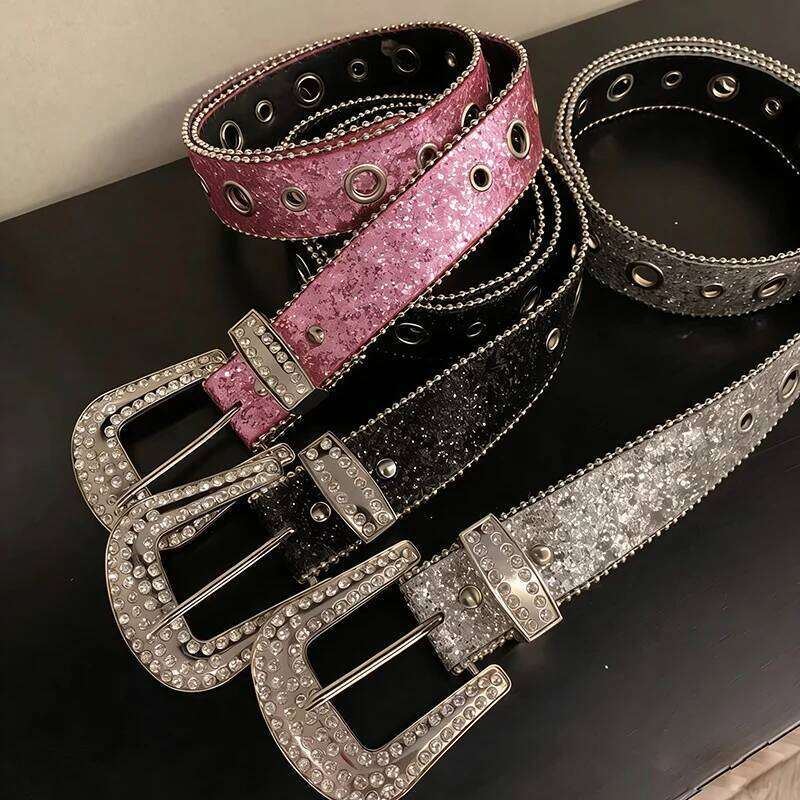2026 Punk Rhinestone Brand Y2K Bling Sequin Designer Belts Pu Fashion Waistband Jeans Pants Decor Belt for Women Men Y260225