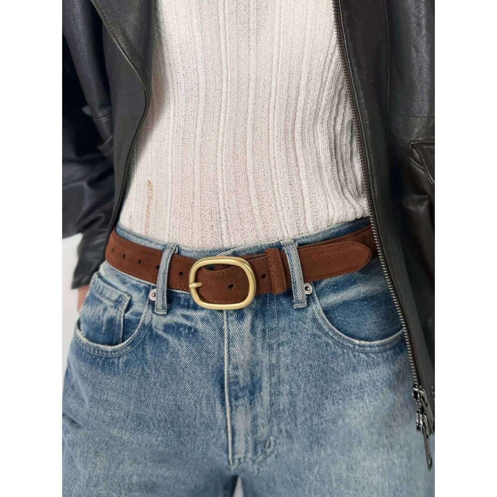 Luxury Women's Vintage Suede Belts Fashion Leather Waist Belt for Casual Dress Jeans Ladies Gold Buckle Waistband Y260225