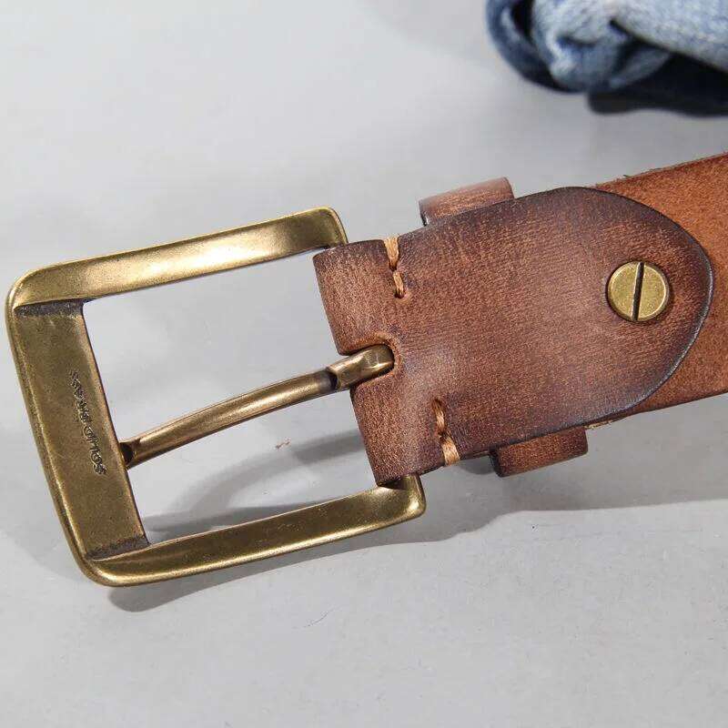 Vintage Luxury Handmade Leather Copper Buckle Man's Cinturon Gotico Cowhide Retro All-match Casual Jeans Soft Belt ABC Y260225