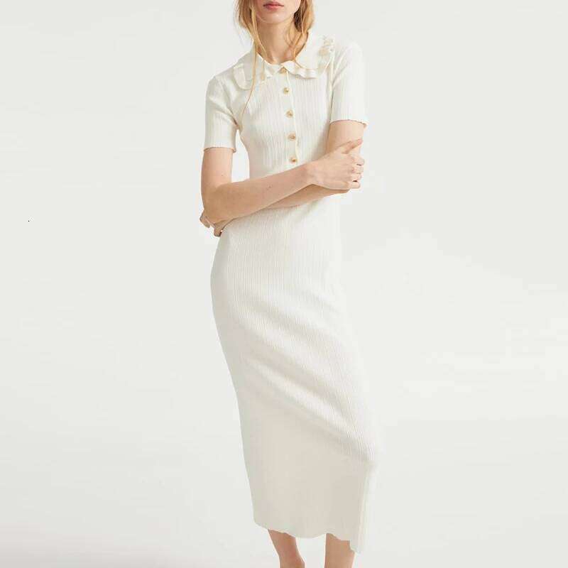 Spring Summer New Women's Short Sleeved Elegant Peter Pan Collar High Waist Holiday Dress Fashion Streetwear Long Dresses XJ260225