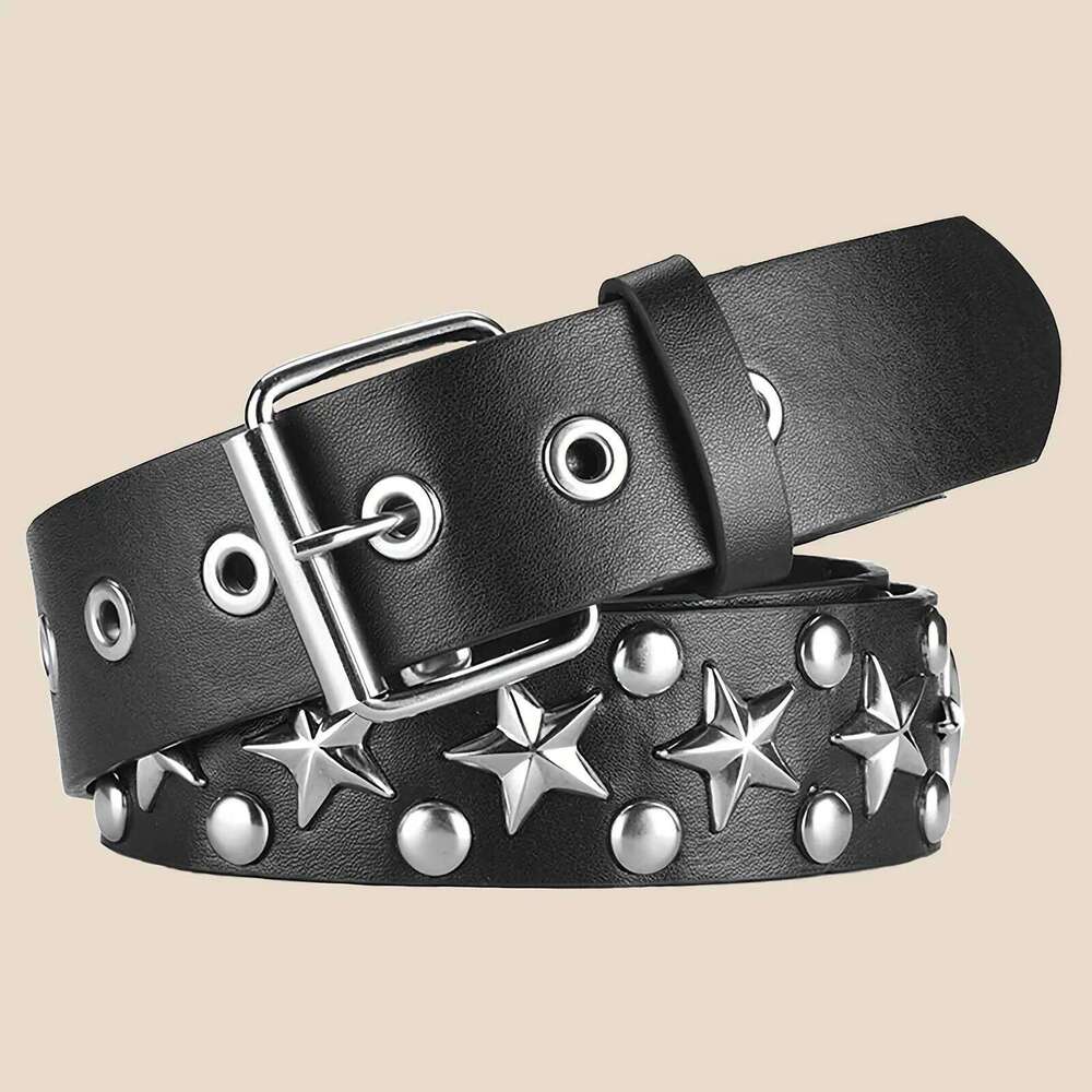 2023New Fashion Pentagram Riveted Women's Punk Hip Hop Rock Jeans Men's Belt Y260225