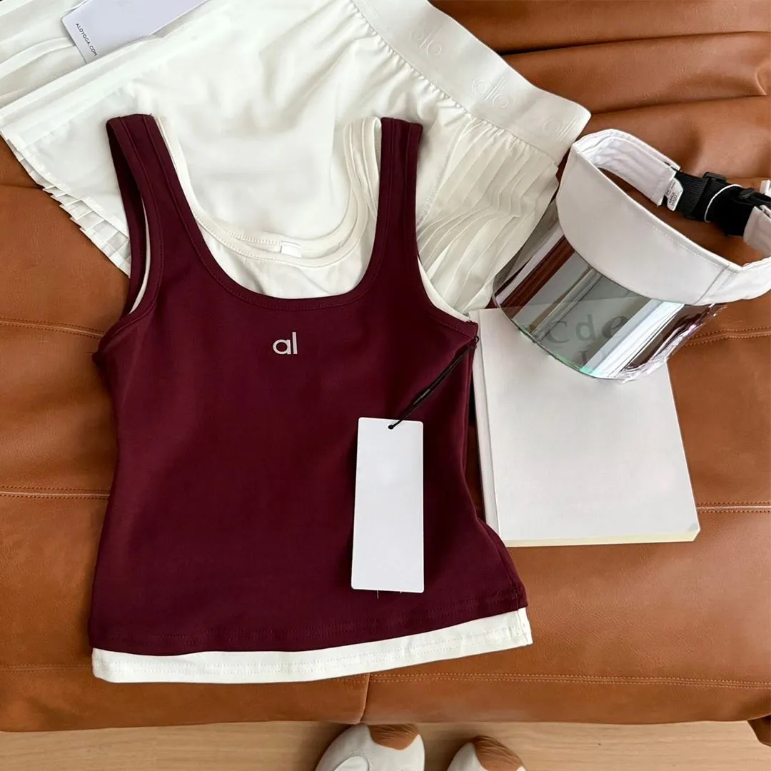 Designer Womens Cross Yoga Sports Tops Vest Luxury Slim Fit Sleeveless Vests With Pad Summer Cotton Tees Outside Wearing Tank Top Clothing T Shirt US 