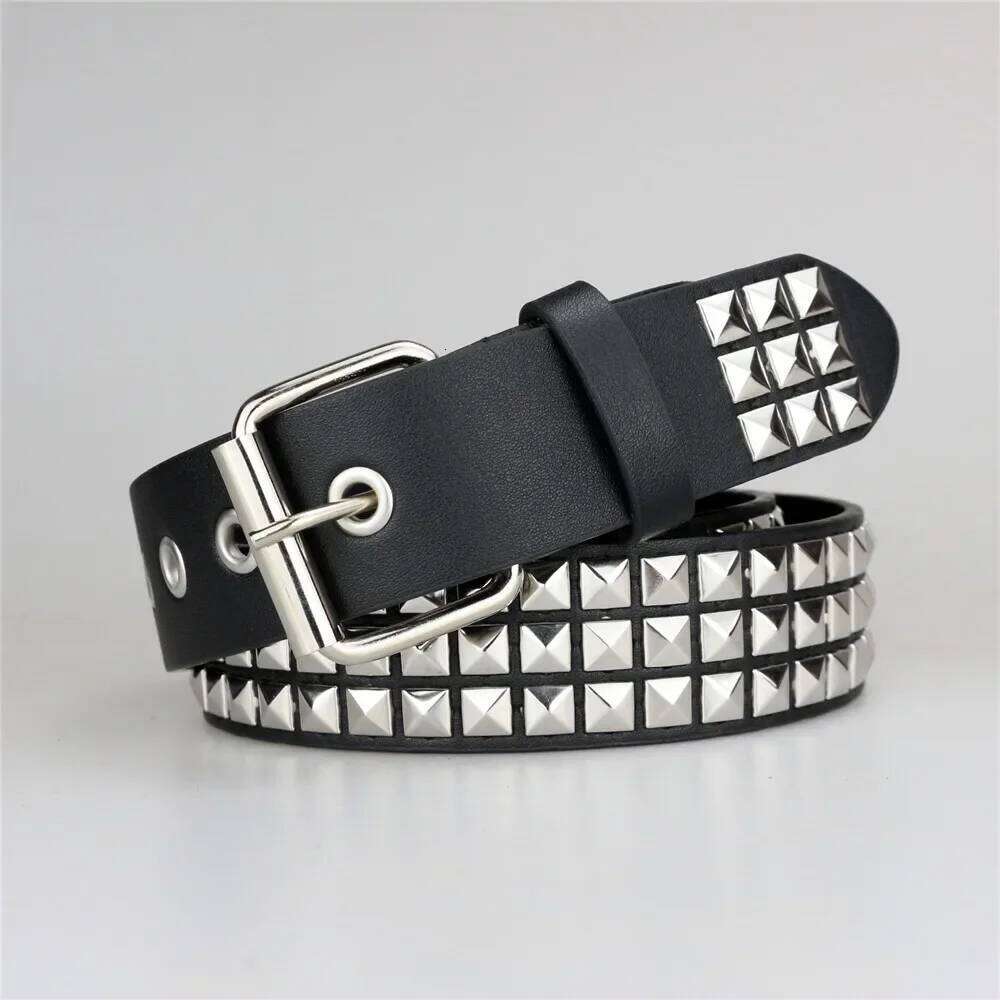 2026 Punk Square Rivet Metal Pyramid Studded Belt for Men Women Rock Style Jeans Waistband Designer Belts Y260225