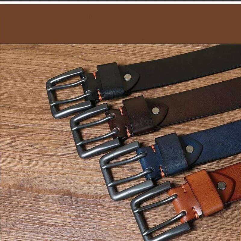 100% Genuine Leather 4.3cm Thick High Quality Cowskin for Men Luxury Designer Male Belt Double Pin Buckle Jeans Strap Y260225