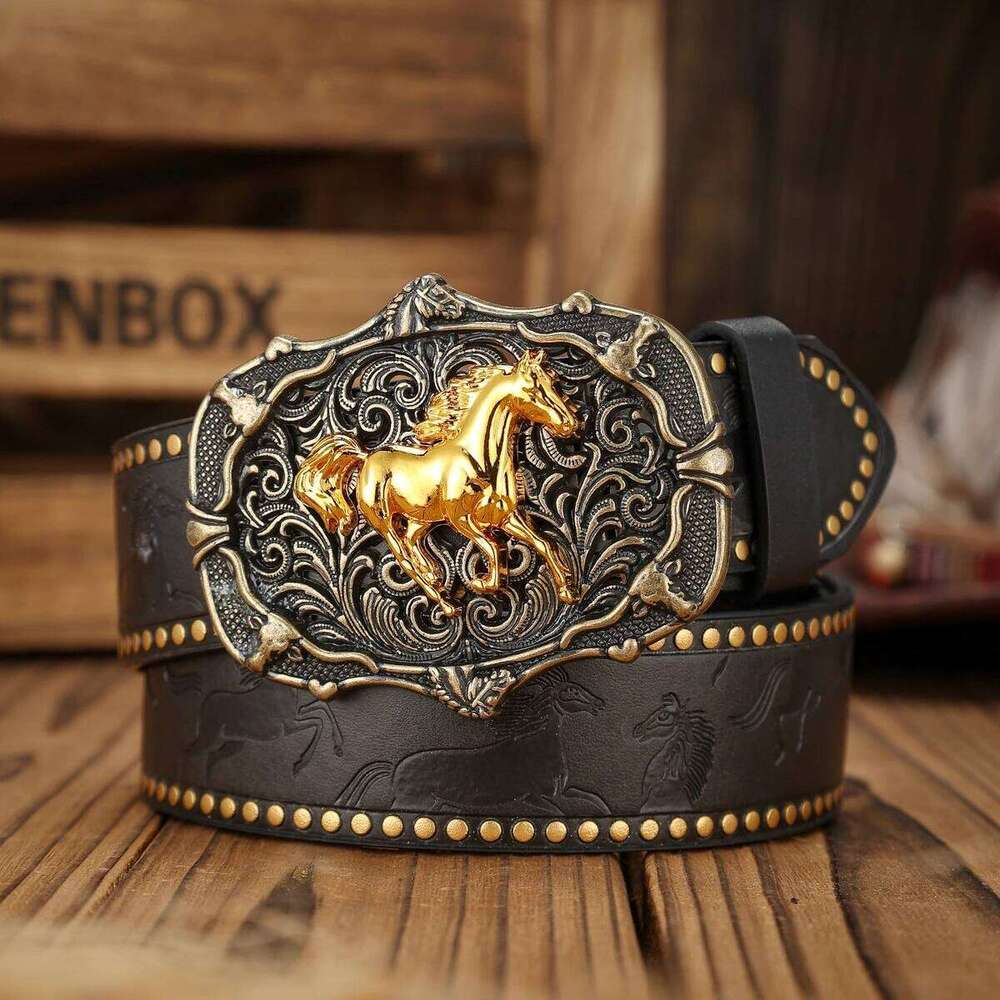 A unisex Western-style belt with vintage metal buckles, durable PU leather, and a cutting-edge fashion accessory for cowboys Y260225