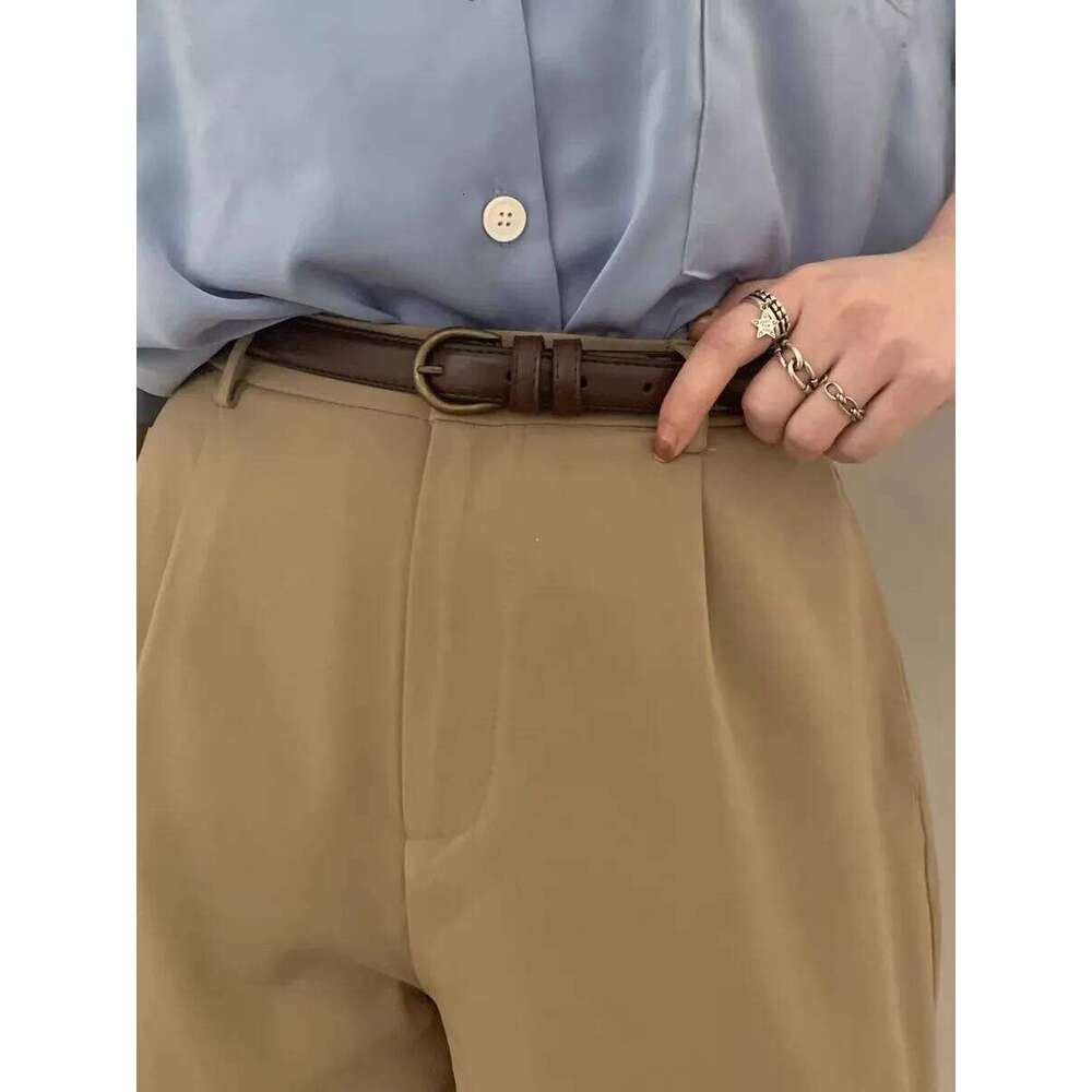 Small Leather Jeans Ladies 2024 New Belt Thin Retro Decorative Brown Y260225