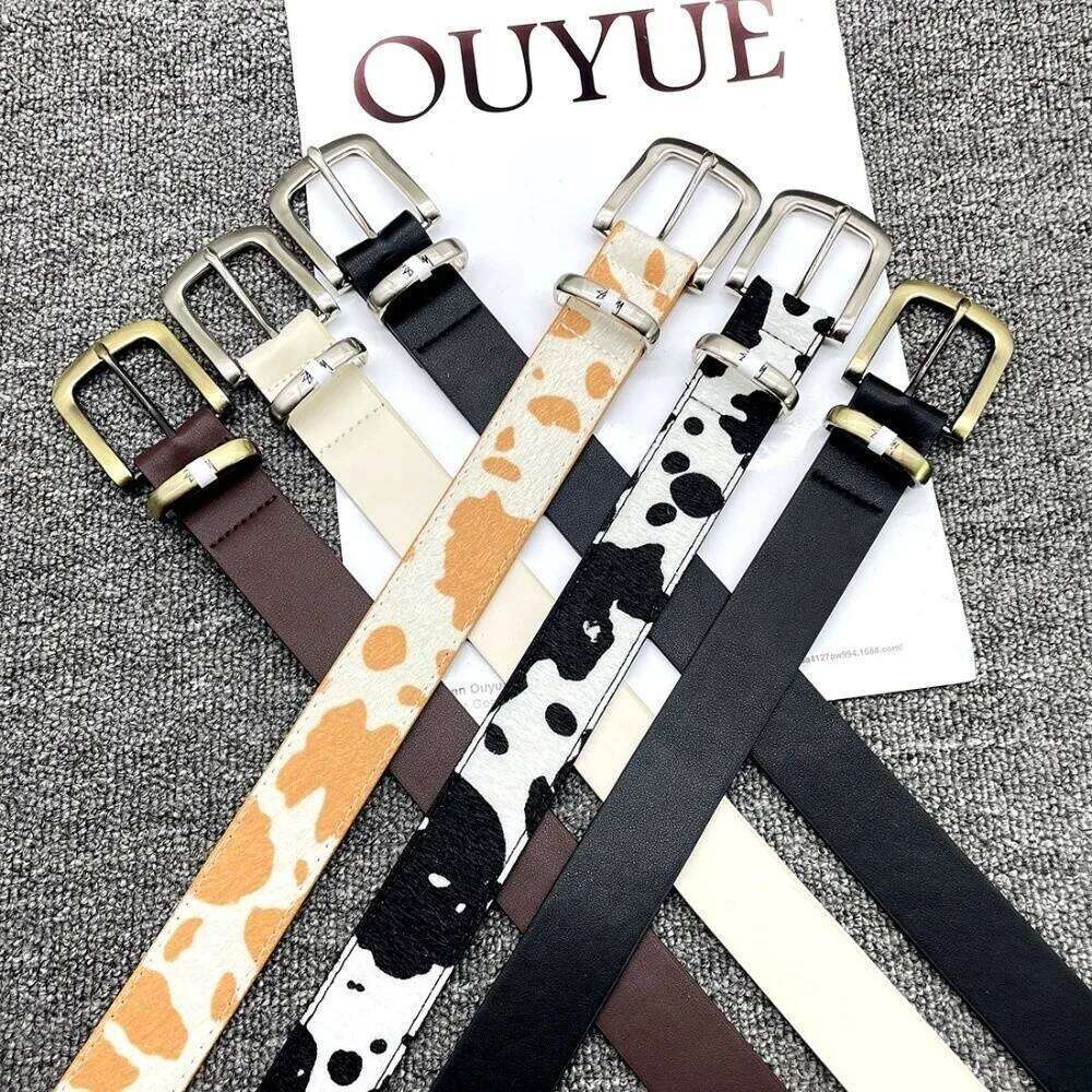 New Stu Style Cow Horse Hair Waist Belt Metal PU leather Pin Buckle Waistband Versatile Accessory Casual Trouser Dress Belts Y260225