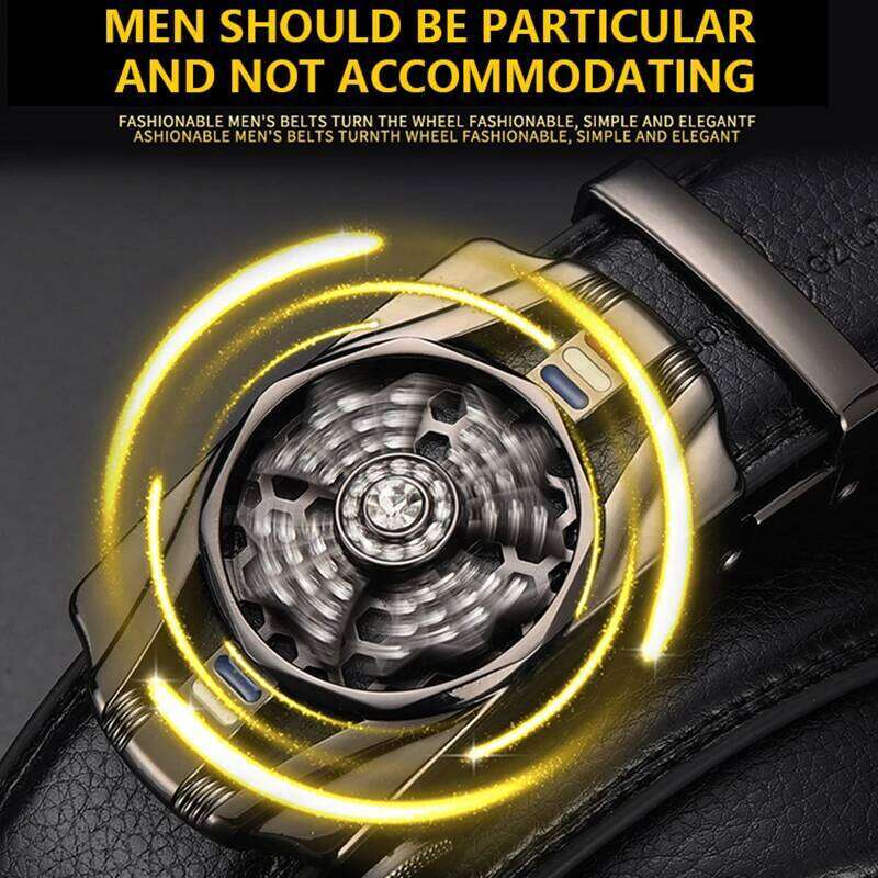 Mens Material Metal Rotatable Leather High Quality Men Business Belt Golden Waist Buckle Rhinestone De Y260225