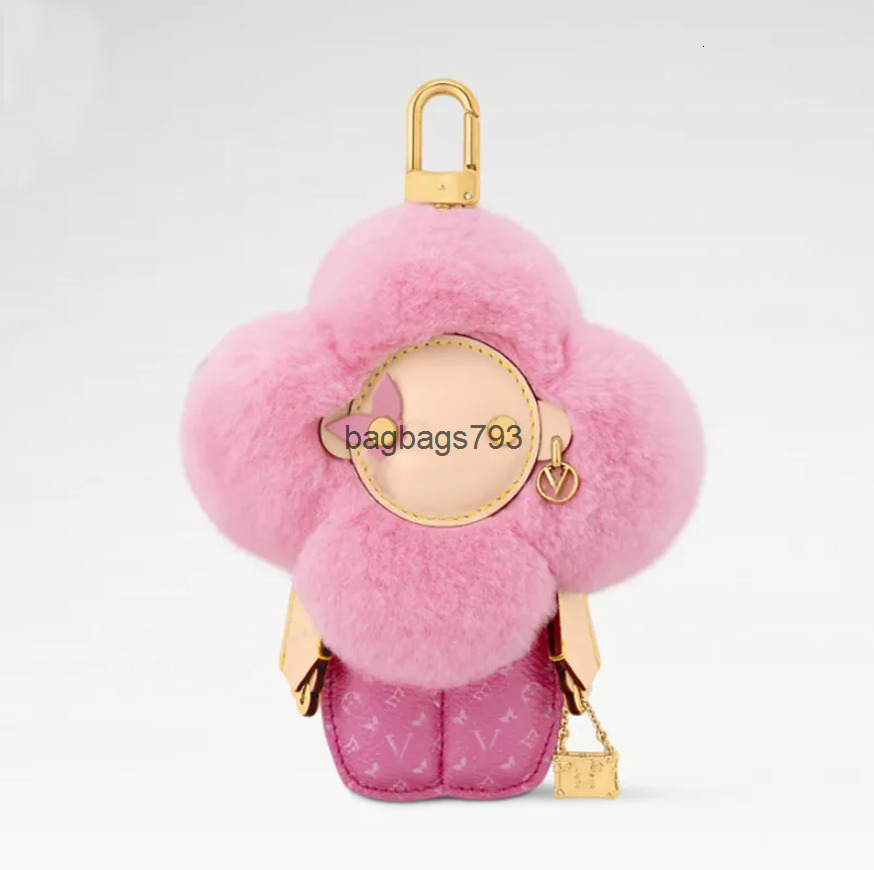 Keychains Lanyards Luxury Keychains Pink Blue Furry Sunflower Designer Keychain Bag Charms Pendant Accessories Sun flower Doll Car KeyRings Holiday Gifts