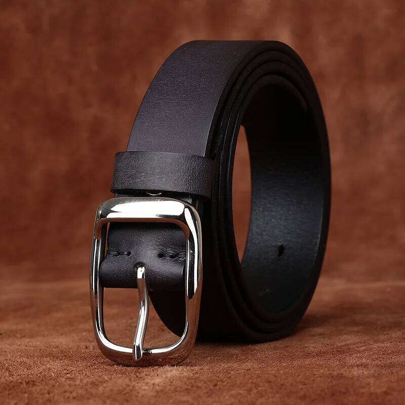 3.3CM Pure Cowhide High Quality Genuine Leather Belts for Men Brand Strap Male Stainless Steel Buckle Business Jeans Cowboy Y260225
