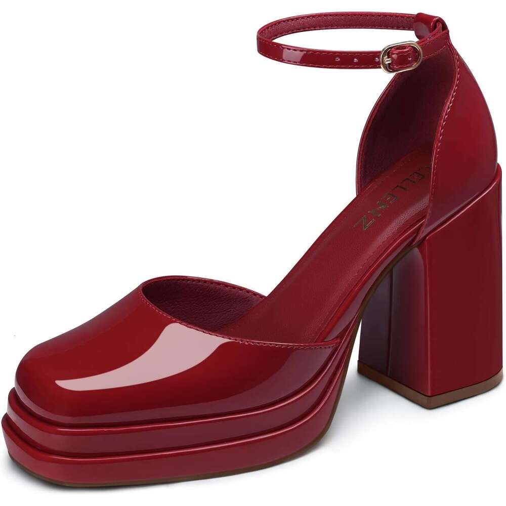 Women High Heels Comfortable Ankle Strap Platform Pumps Dress Wedding Shoes Party Bridal Pumps Black White Hot Pink Size