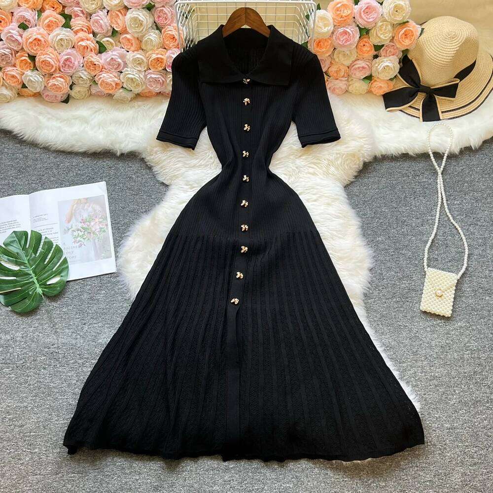 YuooMuoo Brand Fashion Vintage Turn-down Collar Knit Maxi Elegant Single-breasted A-line Long Shirt Dress Lady Vestidos XJ260225