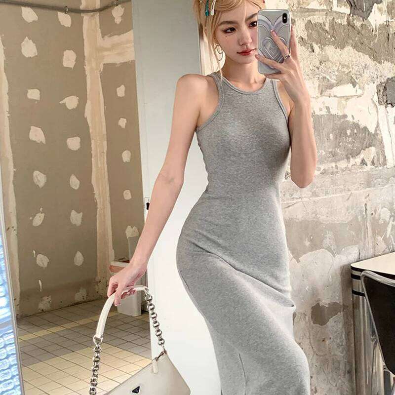 Korean Style Sleeveless Long Women 2025 Back Hollow Out Midi Bodycon Dresses Woman Summer Slim Fit Beach Party Dress Mujer XJ260225