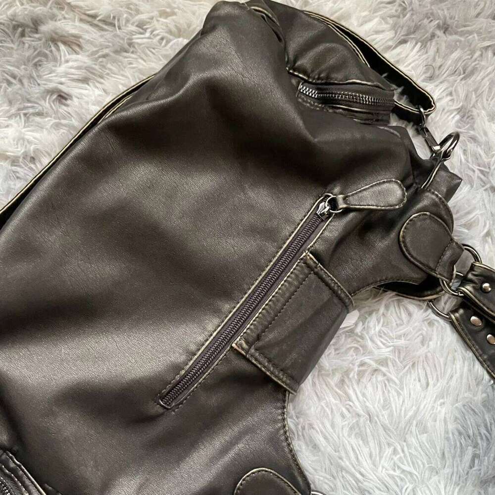 Vintage Y2K Crossbody Bags for Women Large Capacity Multi Pocket Soft Leather Shoulder Purses and Handbags H260225