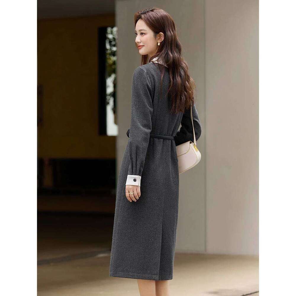 VIMLY Chic Dress for Women Casual Contrast Color A Line Long Dresses 2025 Winter Cuff Buckle Lapel Collar Female Clothing A3391 XJ260225
