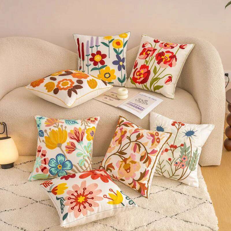 Embroidered Countryside Style Flower Cushion Covers For Home Sofa Bed Throw Pillowcase Living Room Decorative