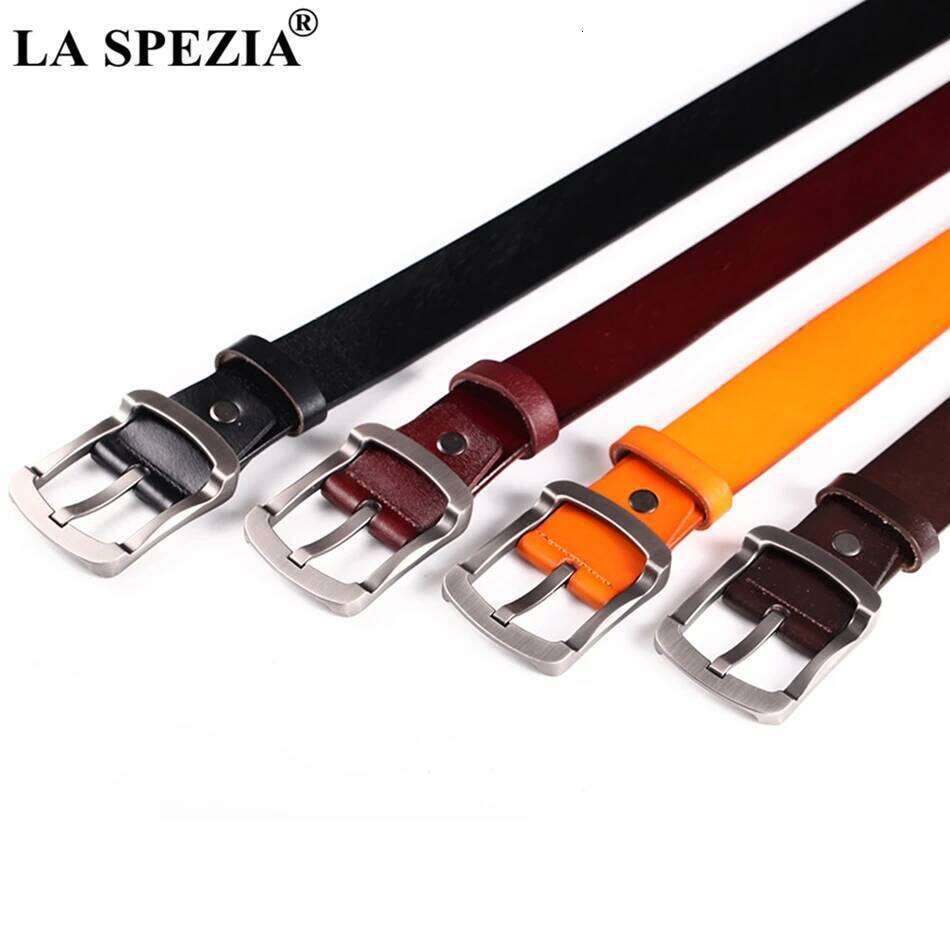 LA SPEZIA Men Genuine Cowskin Burgundy Pin Buckle Vintage Fashion Designer Brand Real Leather Male Jeans Belt Y260225