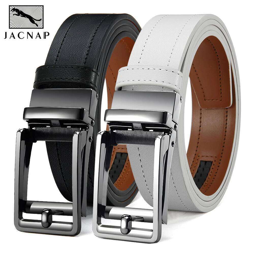 Fashionable Men's High-quality Leather Business Automatic Buckle Ratchet Belt Randomly Adjustable Y260225