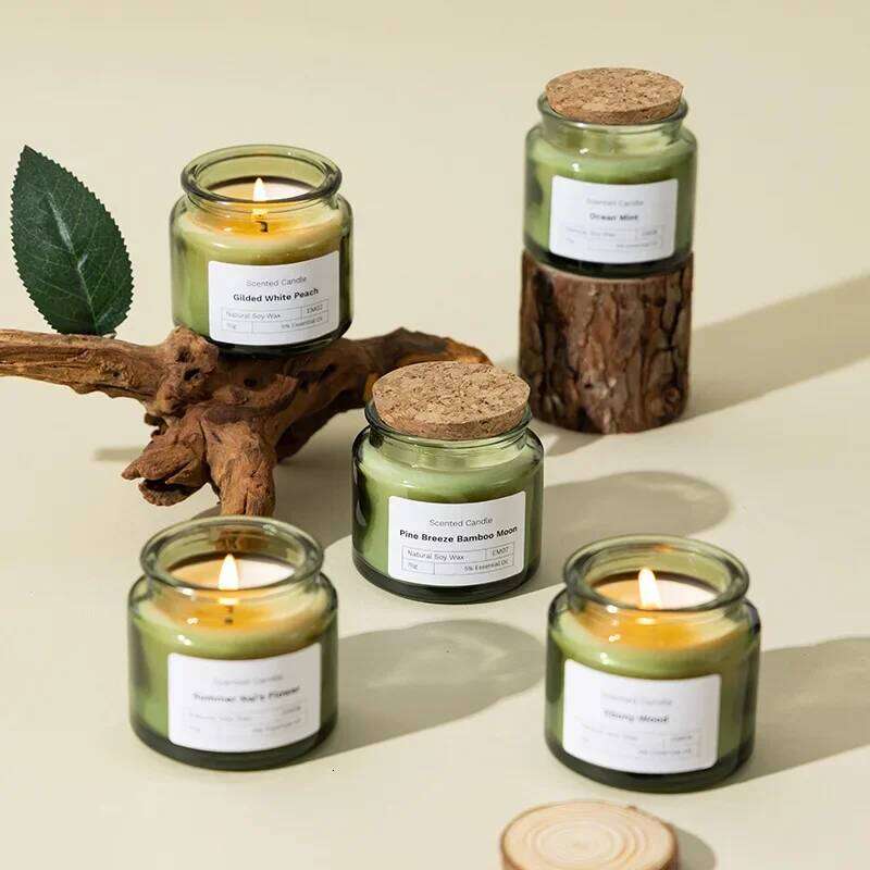 Natural Plant Aromatherapy Smokeless Green Soybean Wax Glass Cup Wedding Fragrance Candle Bedroom Decoration H260225