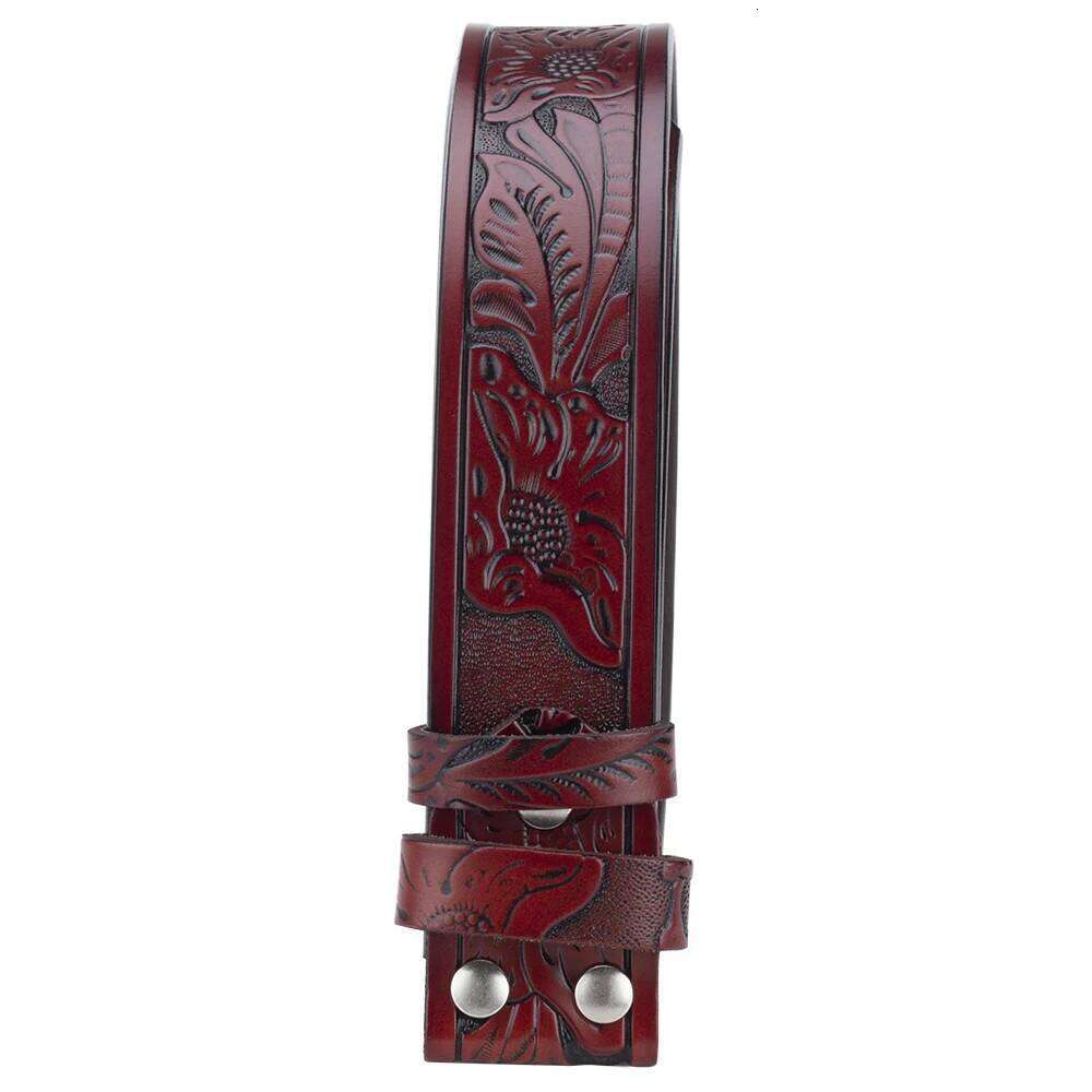 No Buckle Belt Genuine Leather Horse Cross Pattern Width 3.8cm Y260225