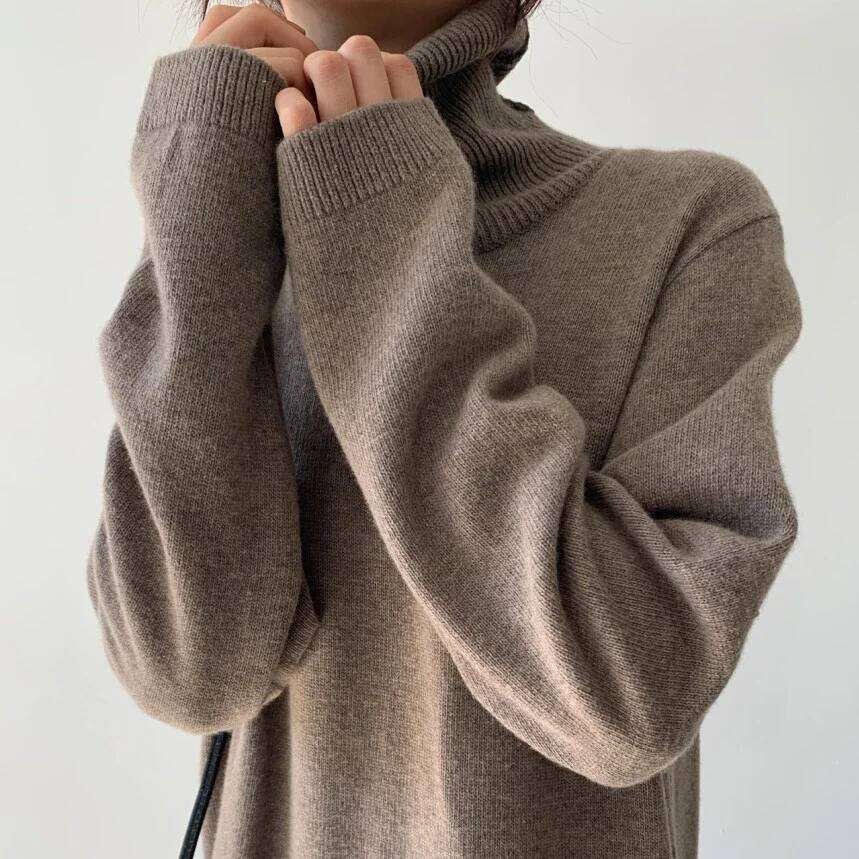 REALEFT Autumn Winter Elegant Turtleneck Loose Women's Knitted Dresses 2025 New Long Sleeve Solid Straight Dress Female XJ260225