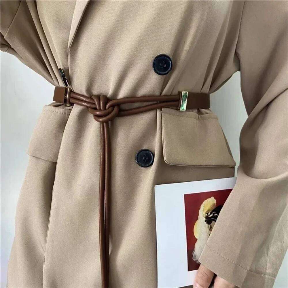 Fashion Non-hole Knot Style Belts PU Leather Solid Color Thin Belt Lace-up Waist Strap Jeans Dress Y260225