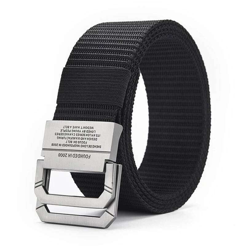 Men's Trend Double Loop Buckle Canvas Women's with Cargo Pants Jeans Outdoor Sports Belt No Perforated Belts Y260225
