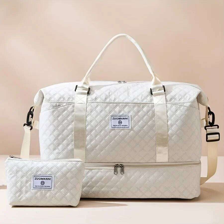 2pcs Set Large Capacity Travel Duffel with Shoe Compartment and Cosmetic Pouch, Casual Nylon Gym Bag, Weekend Overnight Bag Y260225