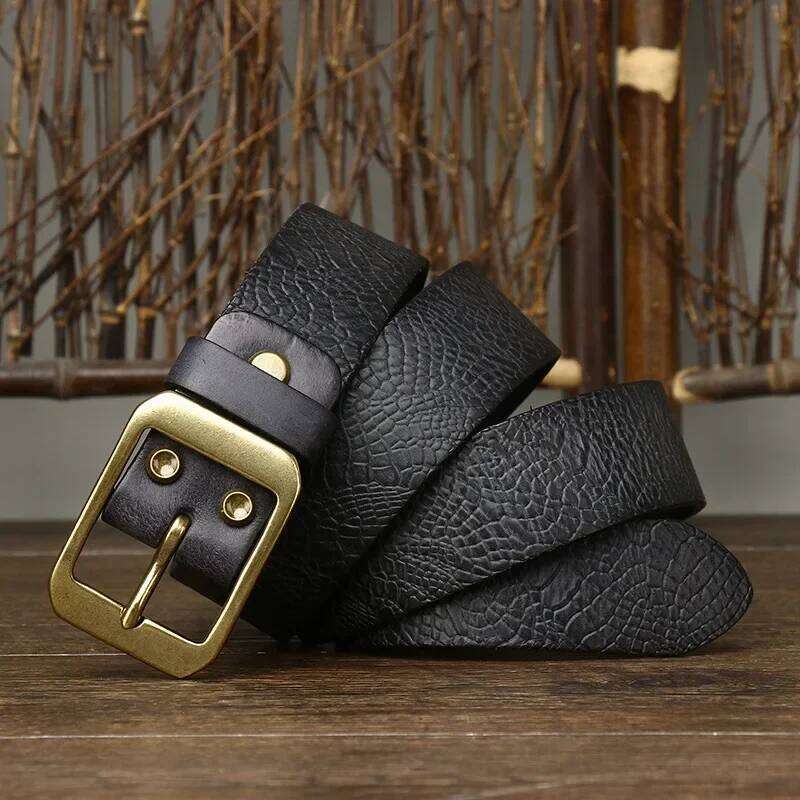 3.8CM Pure Cowhide High Quality Genuine Leather Belts for Men Brand Strap Male Brass Buckle Fancy Vintage Jeans Cowboy Cintos Y260225