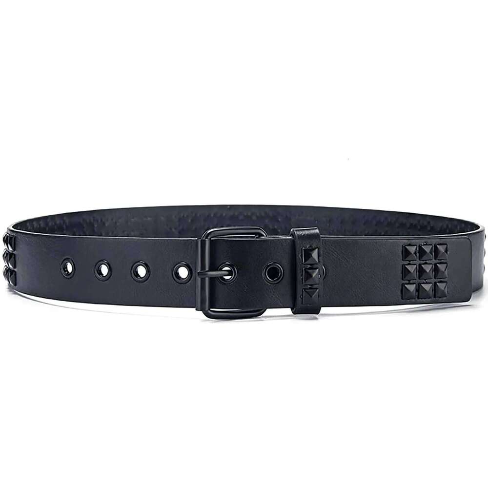 Black Three-Row Rivets Punk Style Fashionable for Men and Women Rock Metal Belt Y260225