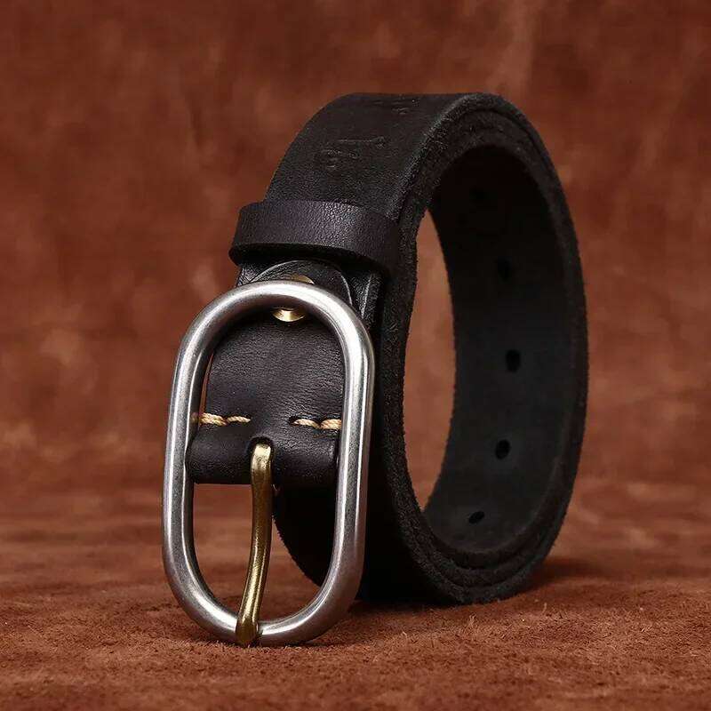 3.3CM Genuine Leather Belt for Men High Quality Stainless Steel Needle Buckle Jeans Cowskin Casual Belts Cowboy Waistband Male Y260225