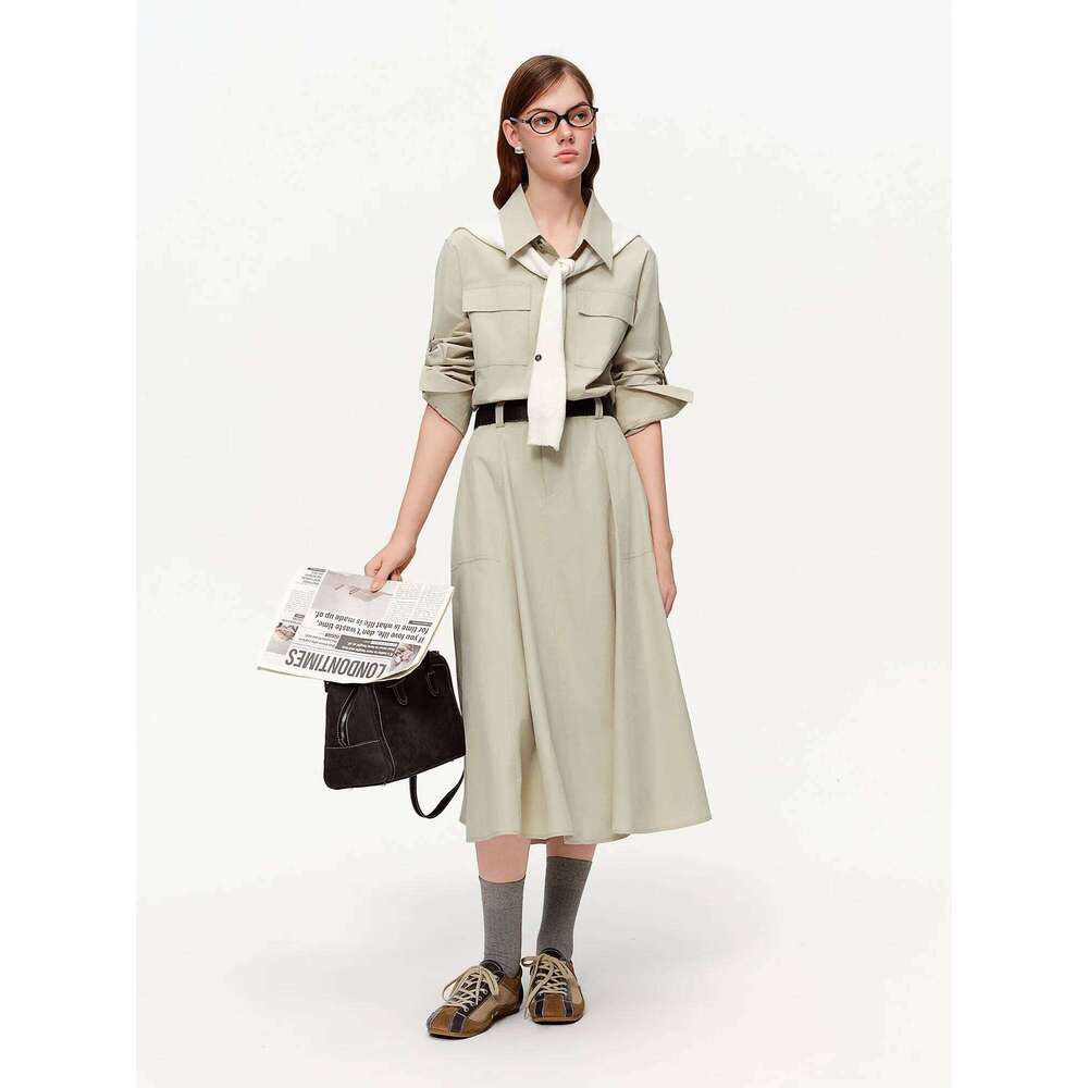 DUSHU Urban RhythmWorkwear Style Faux Two Piece Shirt Spring Vibes Notched Lapel Mid-Length 2026 New Arrival Dress XJ260225