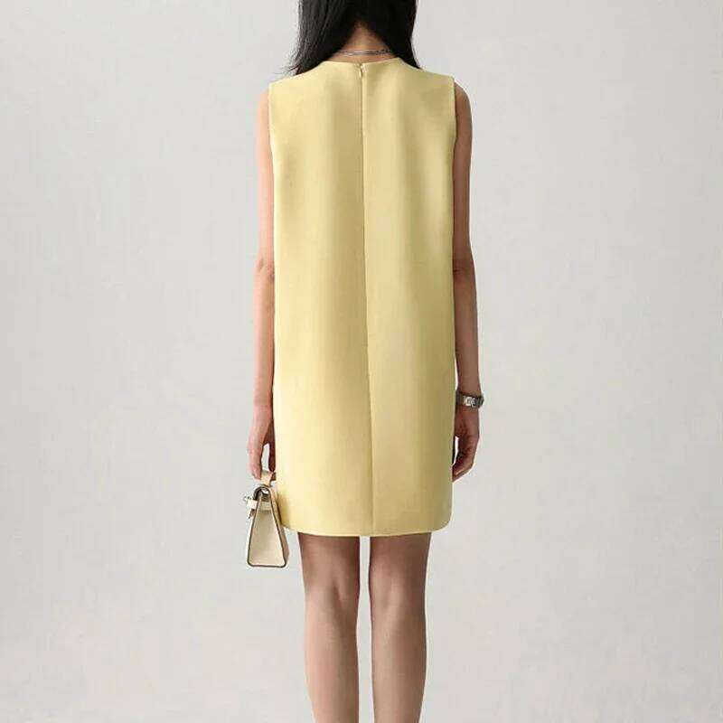 New Women Vintage Sleeveless Elegant Commute Satin Dresses Summer O Neck Solid Loose Sexy Mini Dress Straight Vestido XJ260225