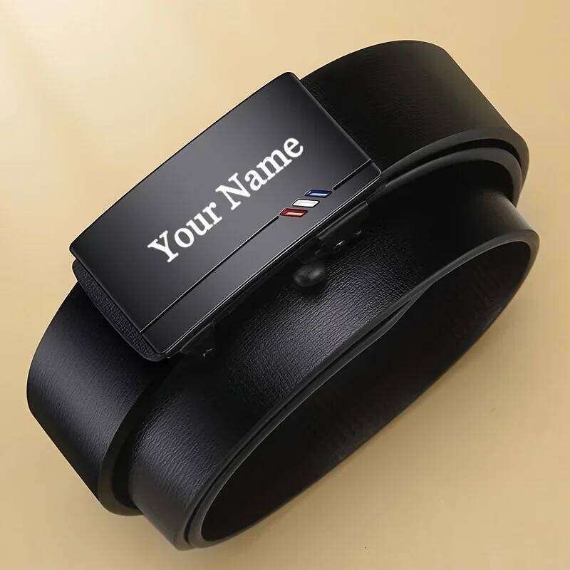 Personalized Men's Custom Engraved Name PU Leather Belt, Automatic Alloy Buckle Business Waistband, Gift for Father's Day Y260225