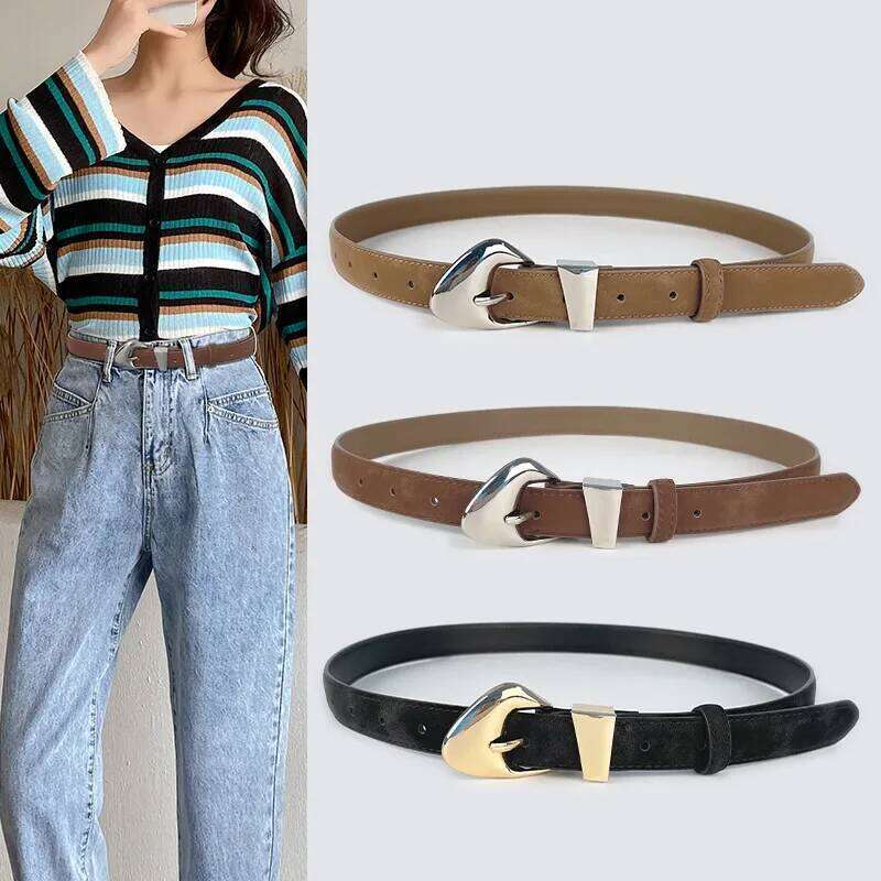 2024 Design Nubuck-Leather Women Jeans Strap Irregular Gold Silver Buckle HIgh Quality Real Cow Leather Belt Ceinture Femme Y260225