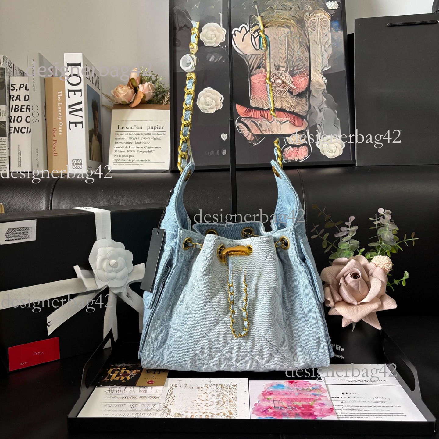 Complete VIP Packaging Exclusive Not For Sale Inner Label Designer Luxury Denim Embroidered Shopping Bag