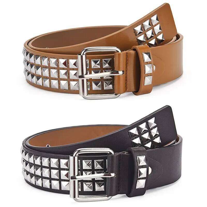 Fashion New Square Bead Rivet Metal Pyramid Men and Women Punk Hardware Jeans Y2K Designer Women's Belt Y260225