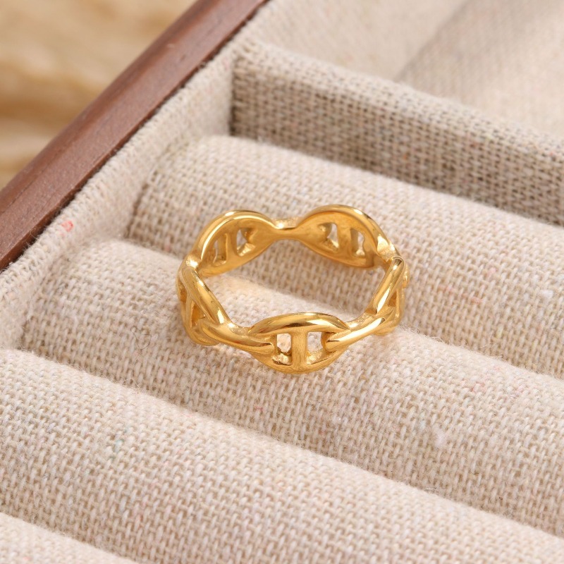 Pig Nose Jewelry Set designer 18K Gold Plated Titanium Steel Bracelet Ring Irregular C Shaped Open Bangle Vintage European American Fashion Jewelry Fo
