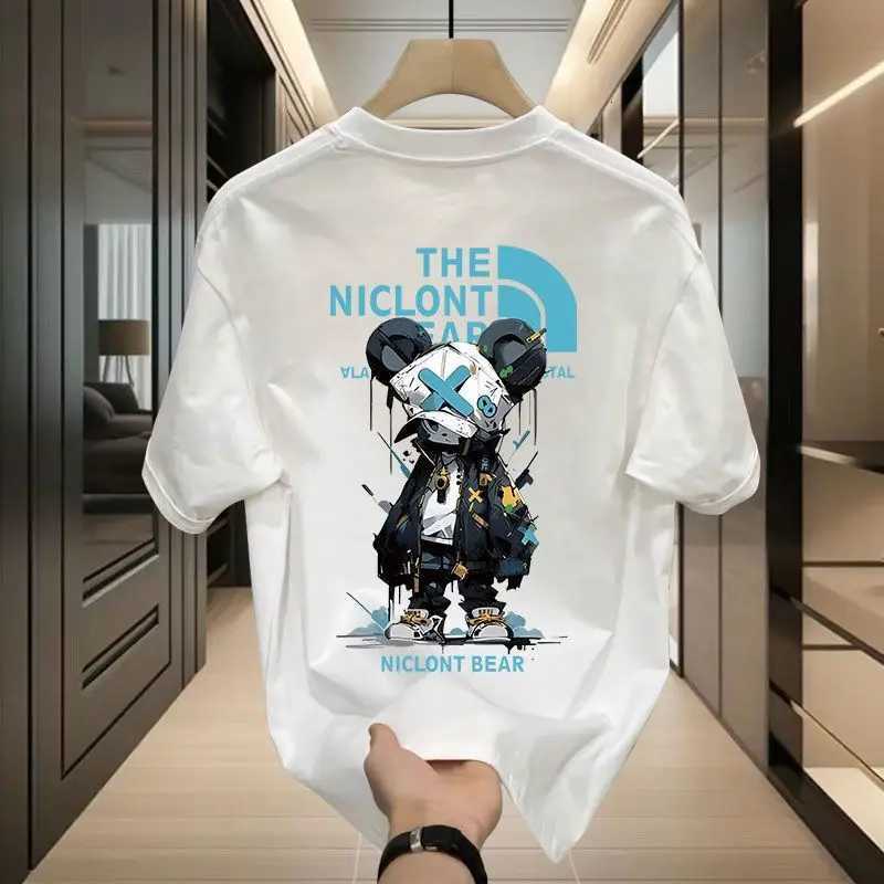 Men's Cyber Mechanical Bear Print T-shirt Cotton Loose Crew Neck Short SleeveT260225