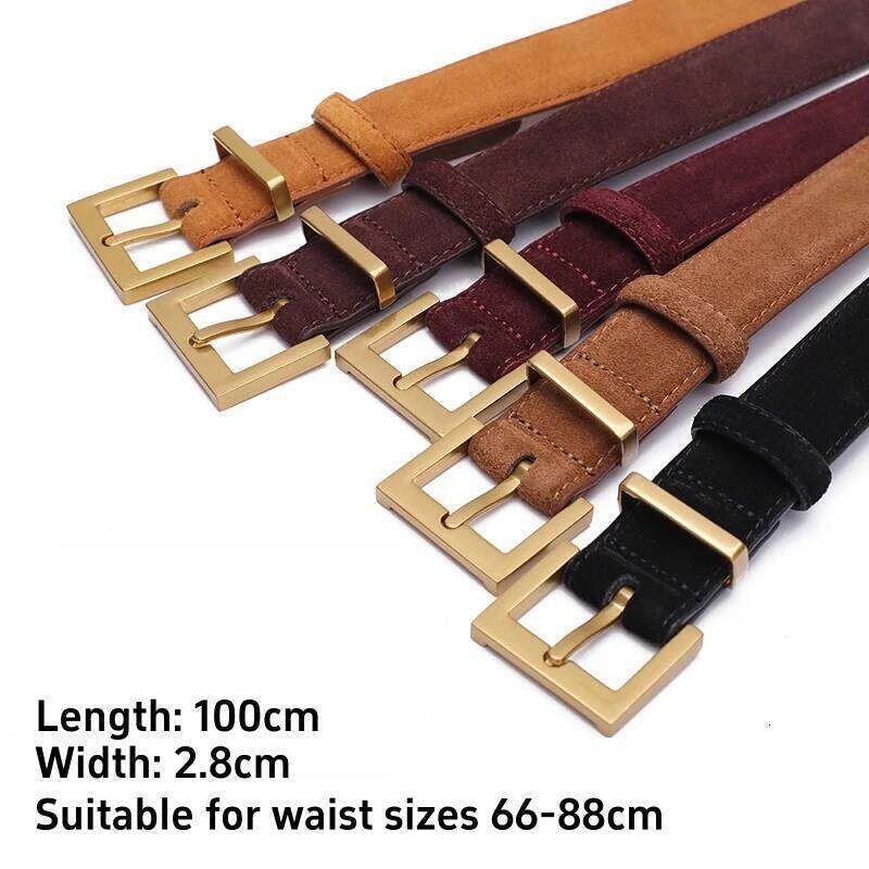 Trendy Cowhide Suede Belt for Women Casual Jeans Dress, Genuine Leather Belts with Square Alloy Buckle Waistband Y260225