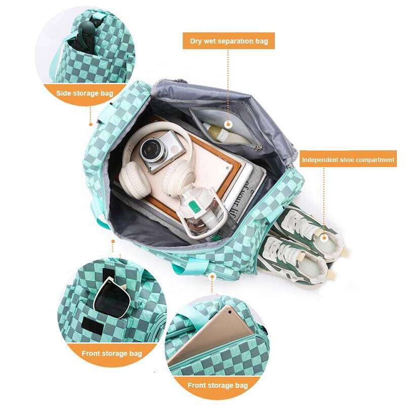 Fashion Large Capacity Checkerboard Pattern Duffle Handbag, Lightweight Travel Luggage Storage Bag, Portable Sports Fitness Bag Y260225