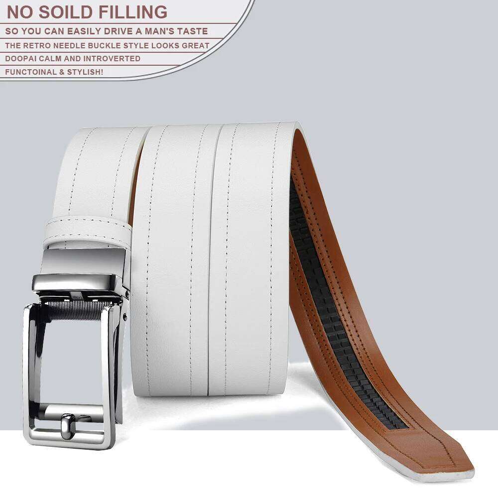Fashionable Men's High-quality Leather Business Automatic Buckle Ratchet Belt Randomly Adjustable Y260225