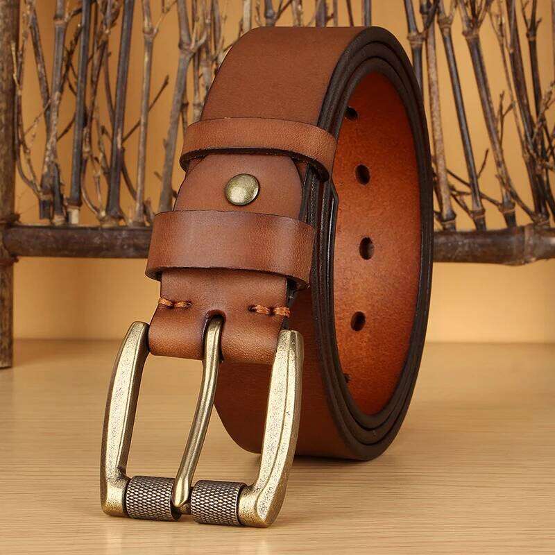 5mm Thicked Men Vintage Roller Pin Male Cowhide Genuine Leather Buckle Strap Cowboy Jeans Belt 1.5 Inch Y260225