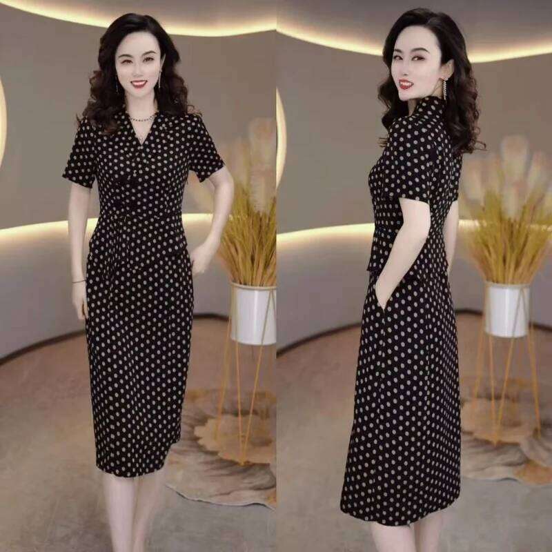 Summer New Fake Two-piece Suit Collar Splicing Dress Women's Fashion Temperament Slim Mid-length Skirt XJ260225
