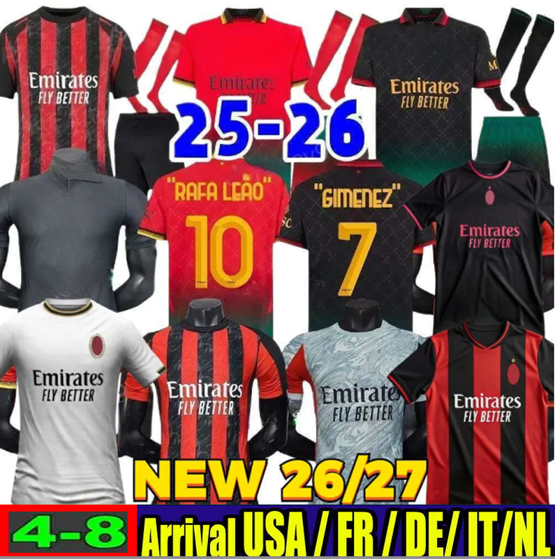 25 26 27 AC MilLAn Soccer Jerseys Maglia MODRIC Home Away Third THEO PULISIC ROMAGNOLI RAFA LEAO JOAO FELIX GIMENEZ Fan Player Men Kids Football shirts uniform