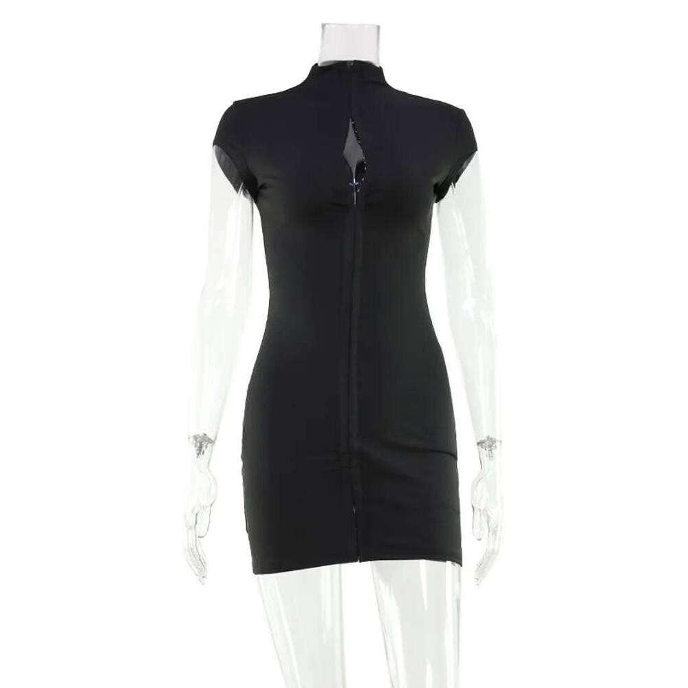 CNYISHE Solid Butoon High Collar Short Sleeve Women Dresses Sheath Trendy Chic Sexy Club Hot Girl Hip Wrap Outfits Female Skinny XJ260225