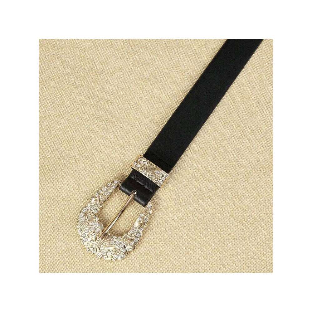 1 women's black gold alloy buckle belt, bohemian atmosphere, simple fashion wear, trendy clothing, suitable for daily use Y260225