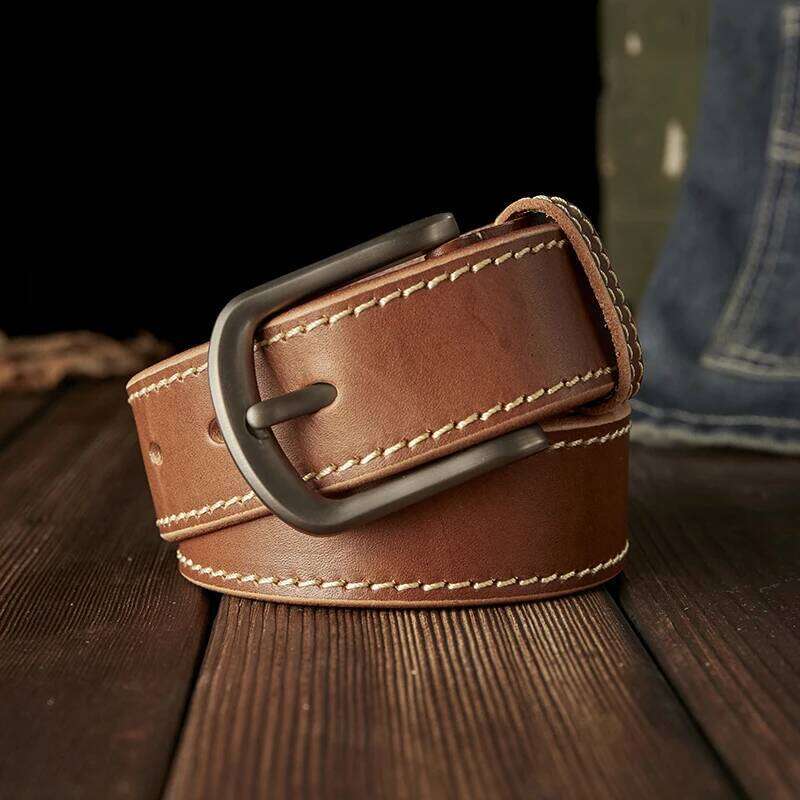 Handmade Thickened Genuine With Alloy Pin Buckle Full Grain Cowhide Leather Waist Strap Daily Casual Pants Belt Men Y260225