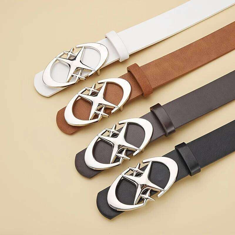 Men's Punk Star Buckle Design Cross Metal Vintage Gothic Men Women Y2K Pu Leather Belt Pants Jeans Neutral Belts Y260225